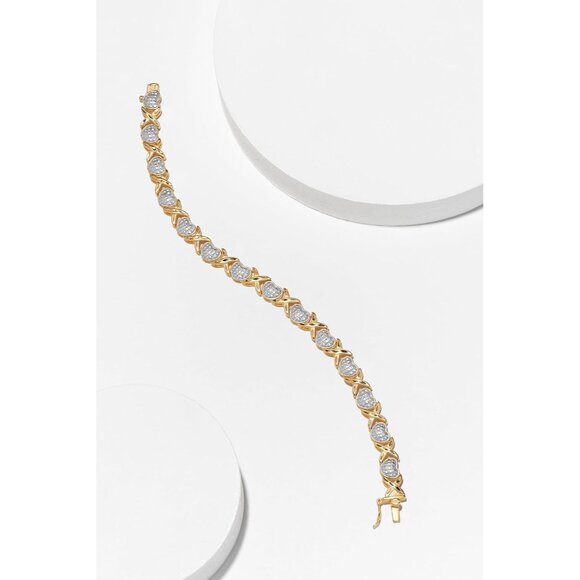 925 Silver 18K Yellow Gold-Plated Heart Tennis Bracelet & Pendant for Women - Picture 7 of 7